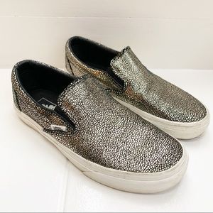 Vans slip on black metallic gold shoes size 7.5